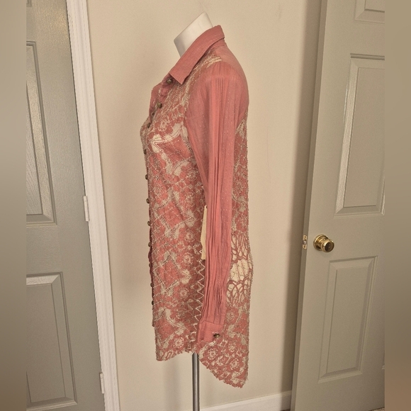 Aratta Silent Journey String of Pearls Lace Semi Sheer Button Down Blouse(M)NWT - Picture 3 of 10